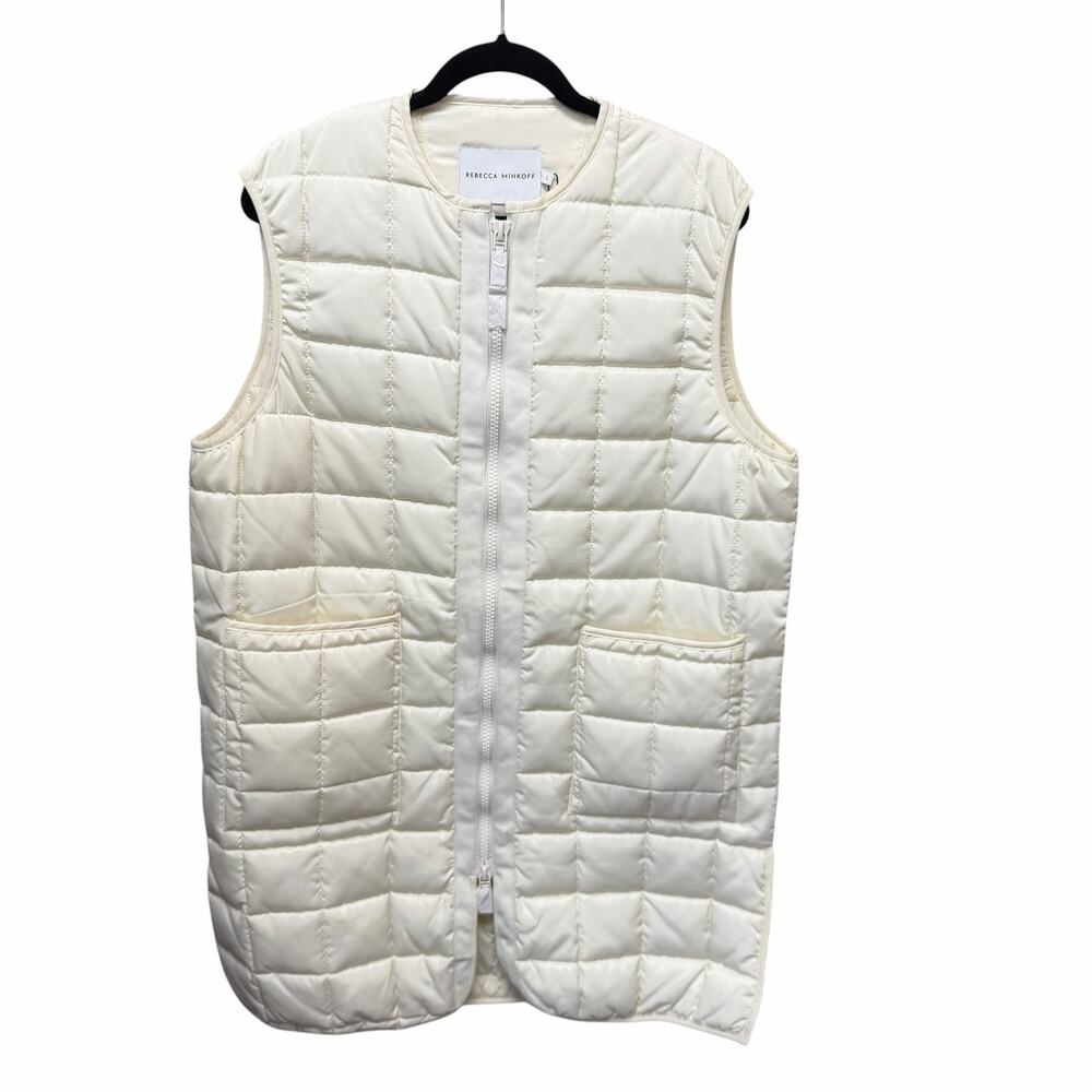 NWT Rebecca Minkoff Quilted Longline Vest White Zip Up Collarless Womens Large